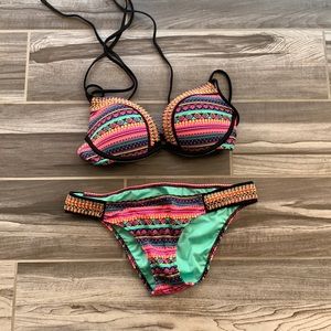 Colorful Tribal Print Bikini w/ Beading top and bottom.